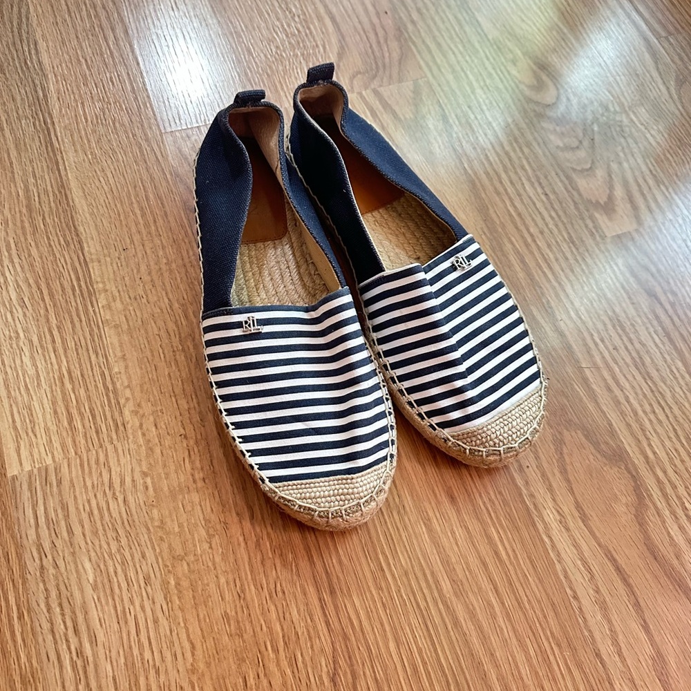 Ralph Lauren Navy and White Striped Espadrilles